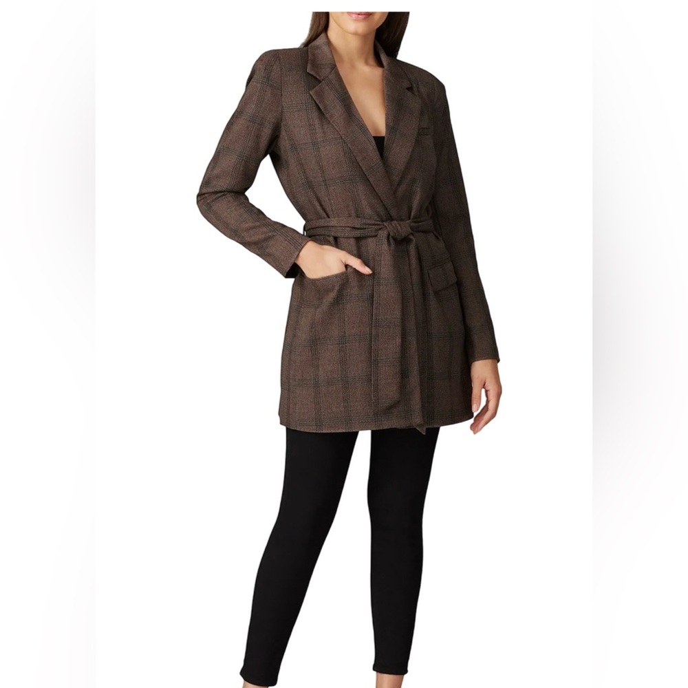 Brown Plaid Blazer Coat